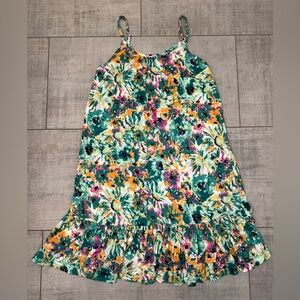 NWT Vibrant Floral Ruffle Buttom Midi Dress Adjustable Straps Sizes Small & Med